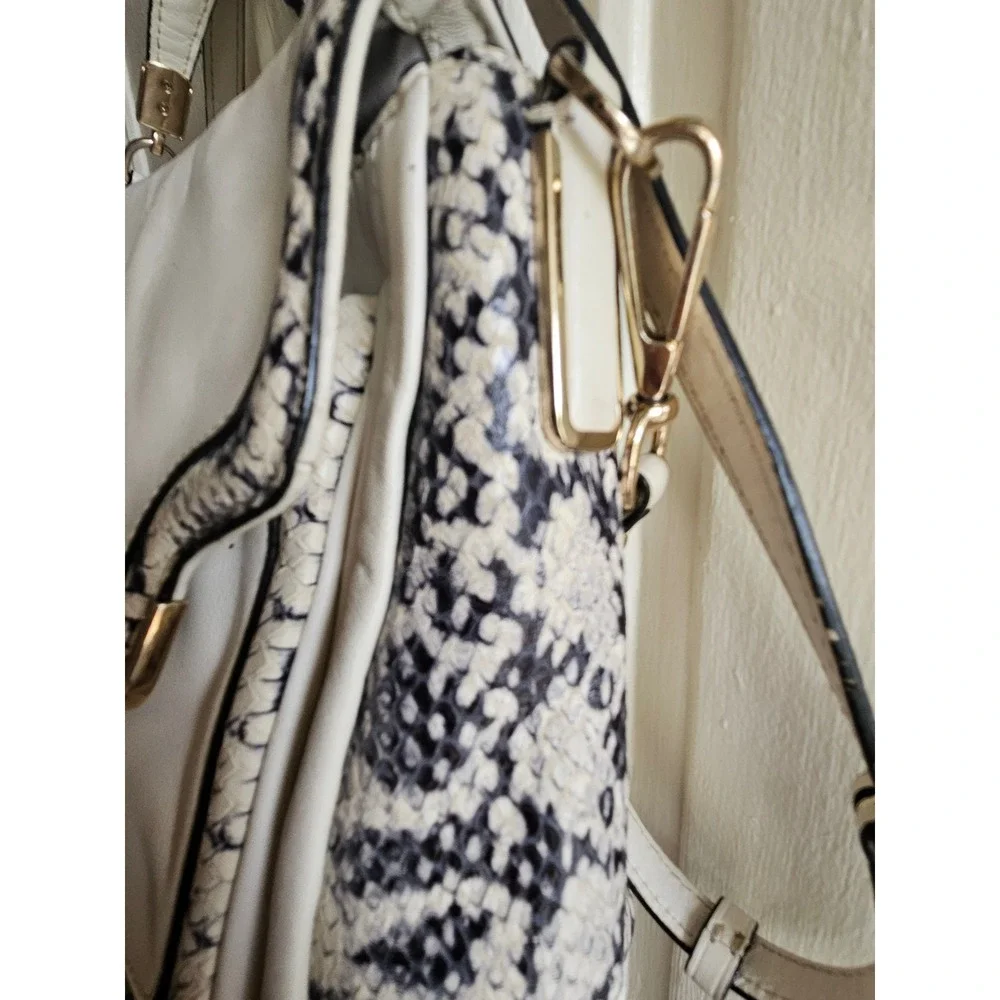 Coach Madison Lindsey Satchel White Leather Python Trim Handbag 27849